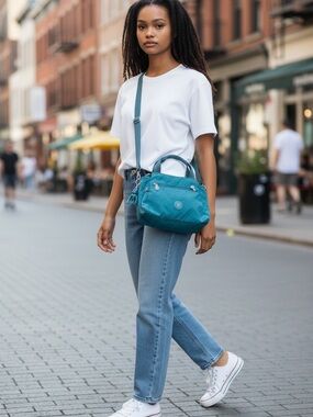 Kipling Teal Crossbody Shoulder Bag with Front Zip Pocket